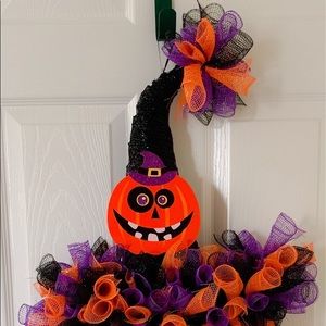 Deco Mesh Halloween Witch Hat Wreath/Door Hanger